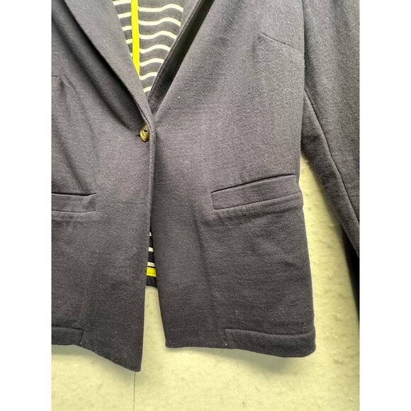Boden Women Knit Blazer size 6 US navy blue Cotton Blend Front Pockets - Picture 3 of 10